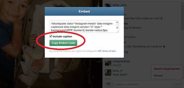 Instagram include caption
