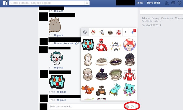Facebook sticker commenti
