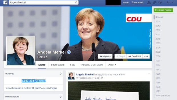 Pagina Facebook di Angela Merkel
