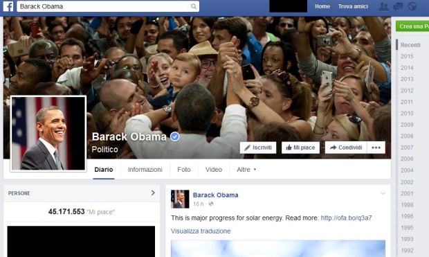 Pagina Facebook di Barack Obama