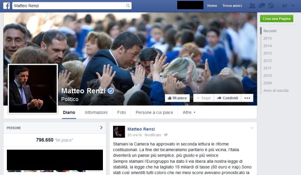 Pagina Facebook di Matteo Renzi