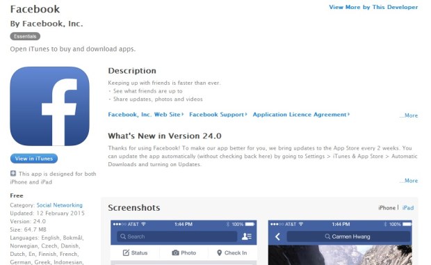 Facebook per iOS