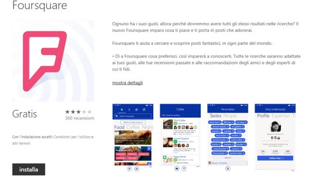 Foursquare per Windows Phone