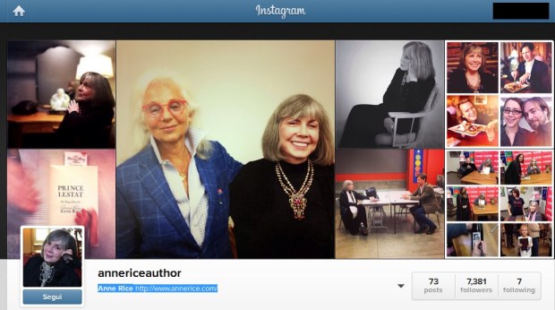 Account Instagram di Anne Rice