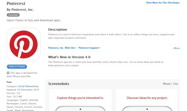 Pinterest per iOS