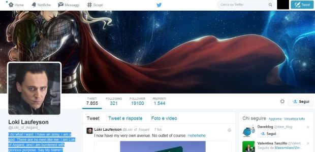 Account Twitter di Loki