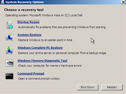 Windows Vista disco di ripristino