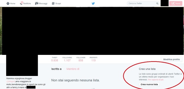 Twitter account Crea lista