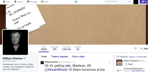 Twitter account verificato William Shatner