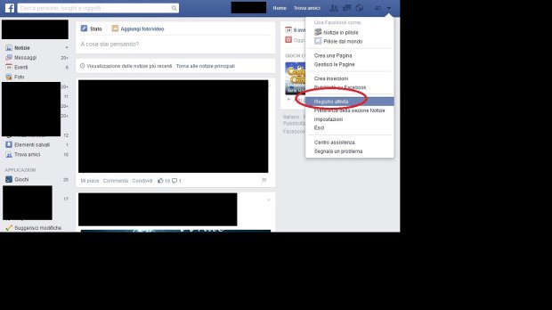 Facebook: Registro attività