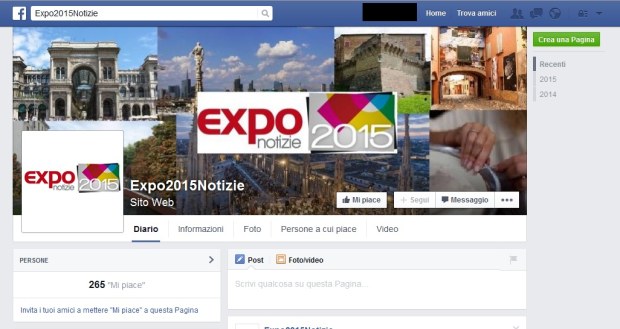 Facebook, pagina Expo 2015 Notizie