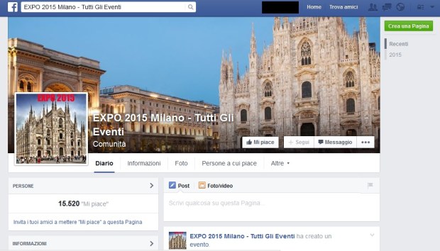 Facebook, pagina Expo 2015 Tutti gli eventi