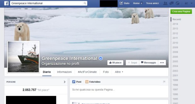 Pagina Facebook di Greenpeace