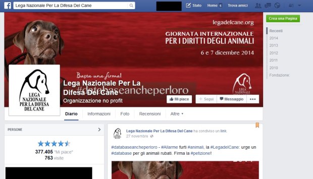 Pagina Facebook della Lega Nazionale per la Protezione dei Cani