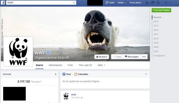 Pagina Facebook del WWF