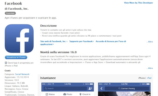 Facebook per iOS