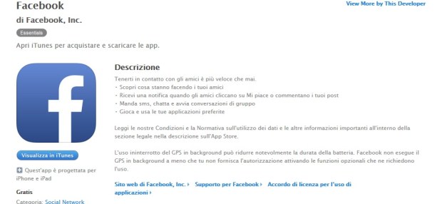 Facebook per iOS: descrizione