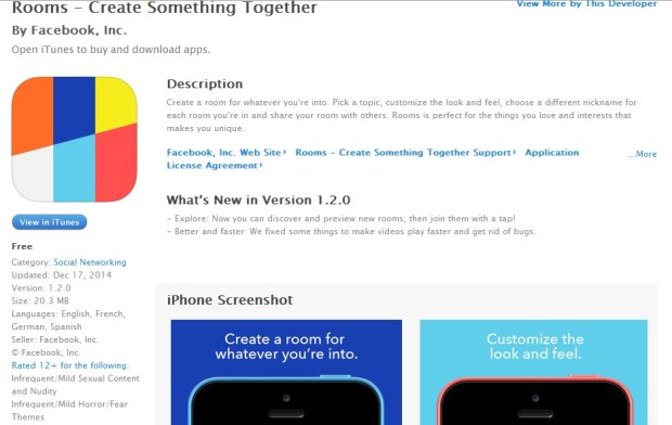 Facebook Rooms per iOS