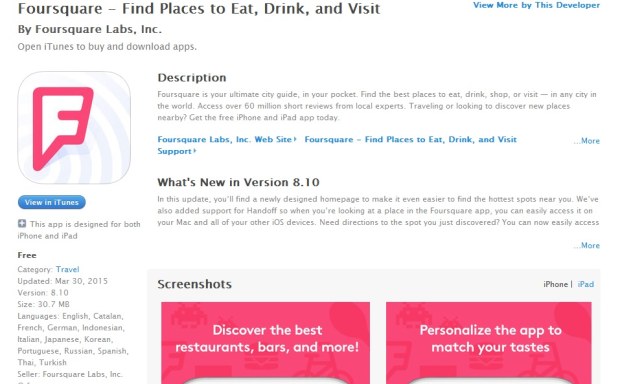 Foursquare per iOS