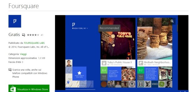 Foursquare per Windows 8.1