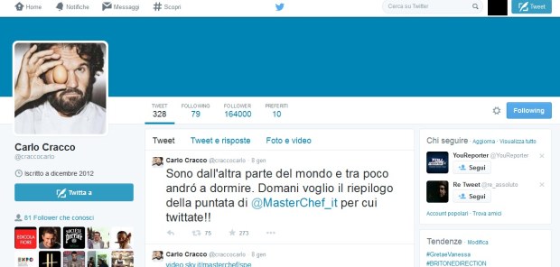 Account Twitter di Carlo Cracco