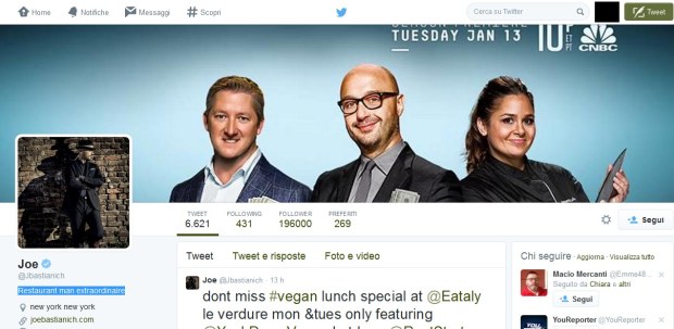 Account Twitter di Joe Bastianich