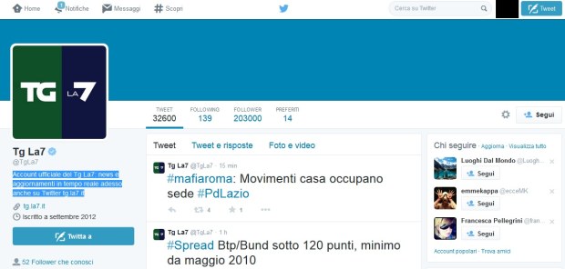 Account Twitter del Tg La7