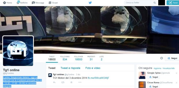 Account Twitter del Tg1 Rai