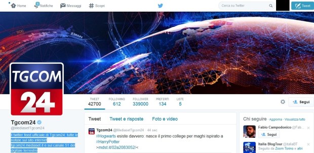 Account Twitter del TgCom24